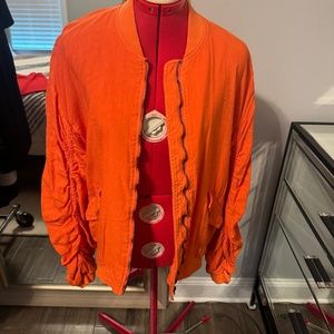 Free People ruched Orange Bomber Jacket . NWOT. Size